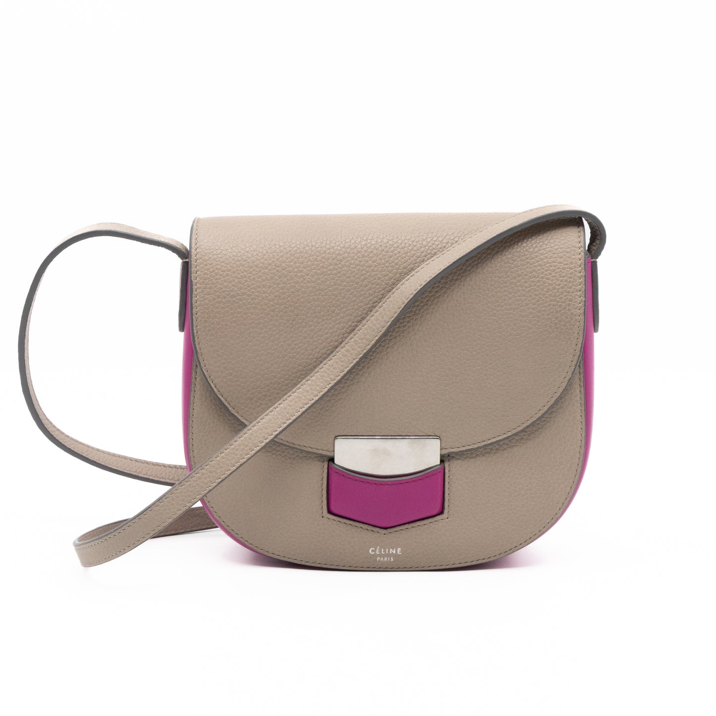 Trotteur Bag Small Grey & Pink Grained Calfskin Leather