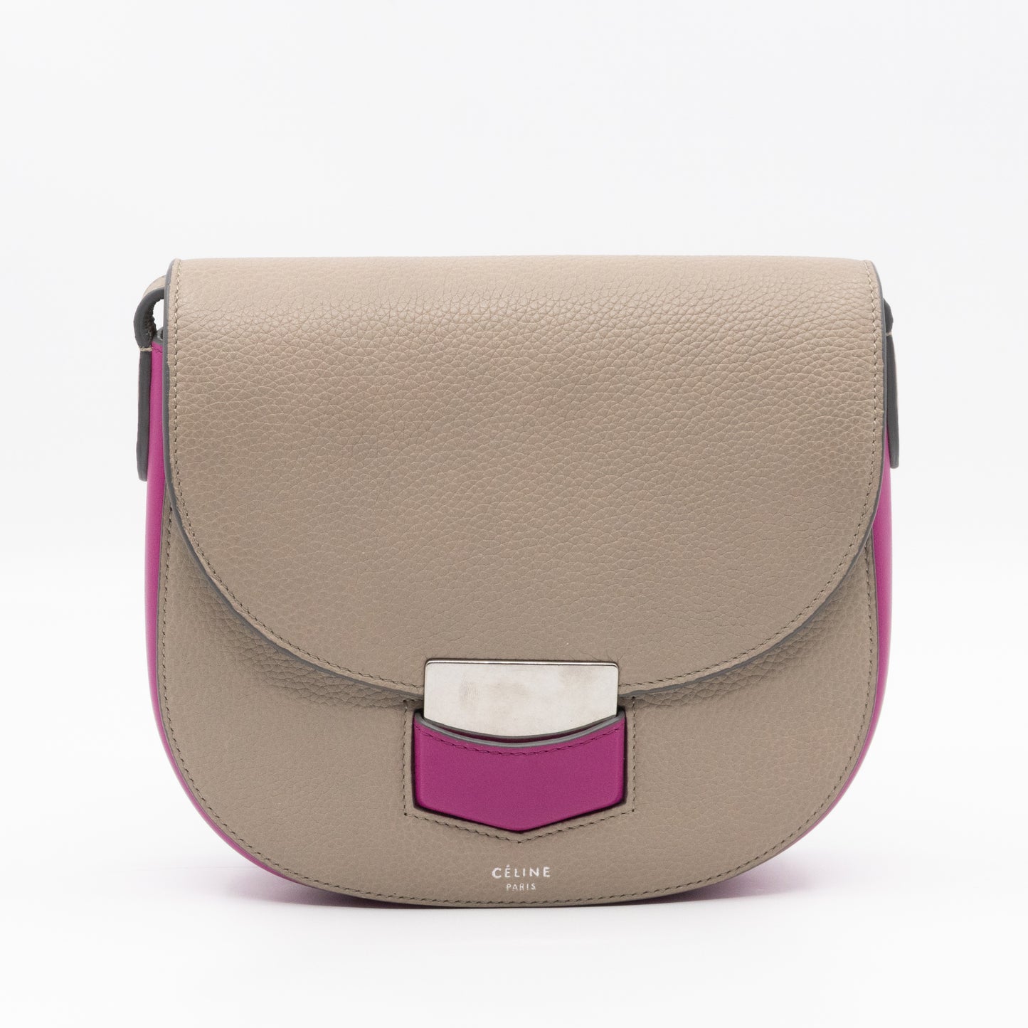 Trotteur Bag Small Grey & Pink Grained Calfskin Leather