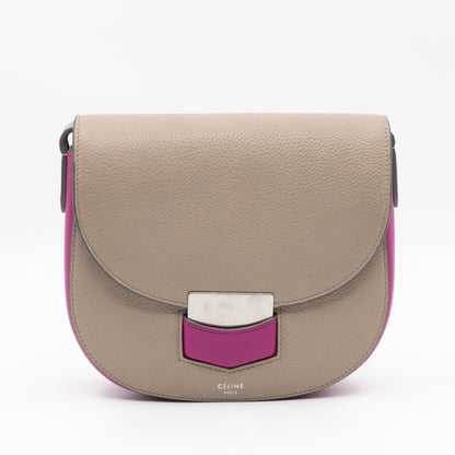 Trotteur Bag Small Grey & Pink Grained Calfskin Leather