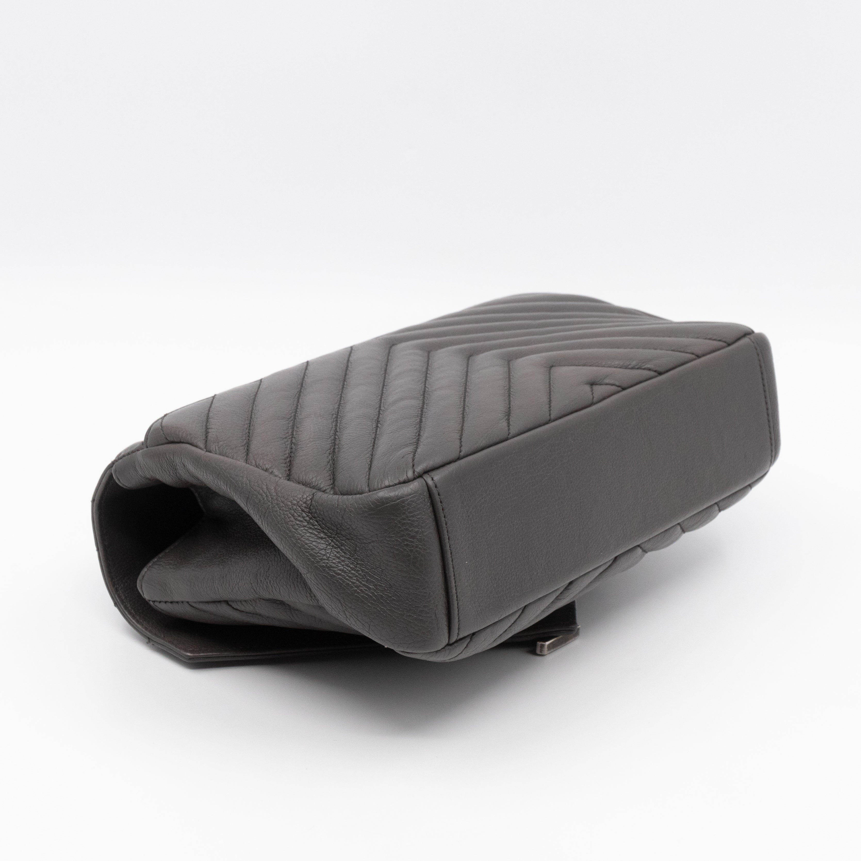 College Medium Chevron Quilted Gray Leather