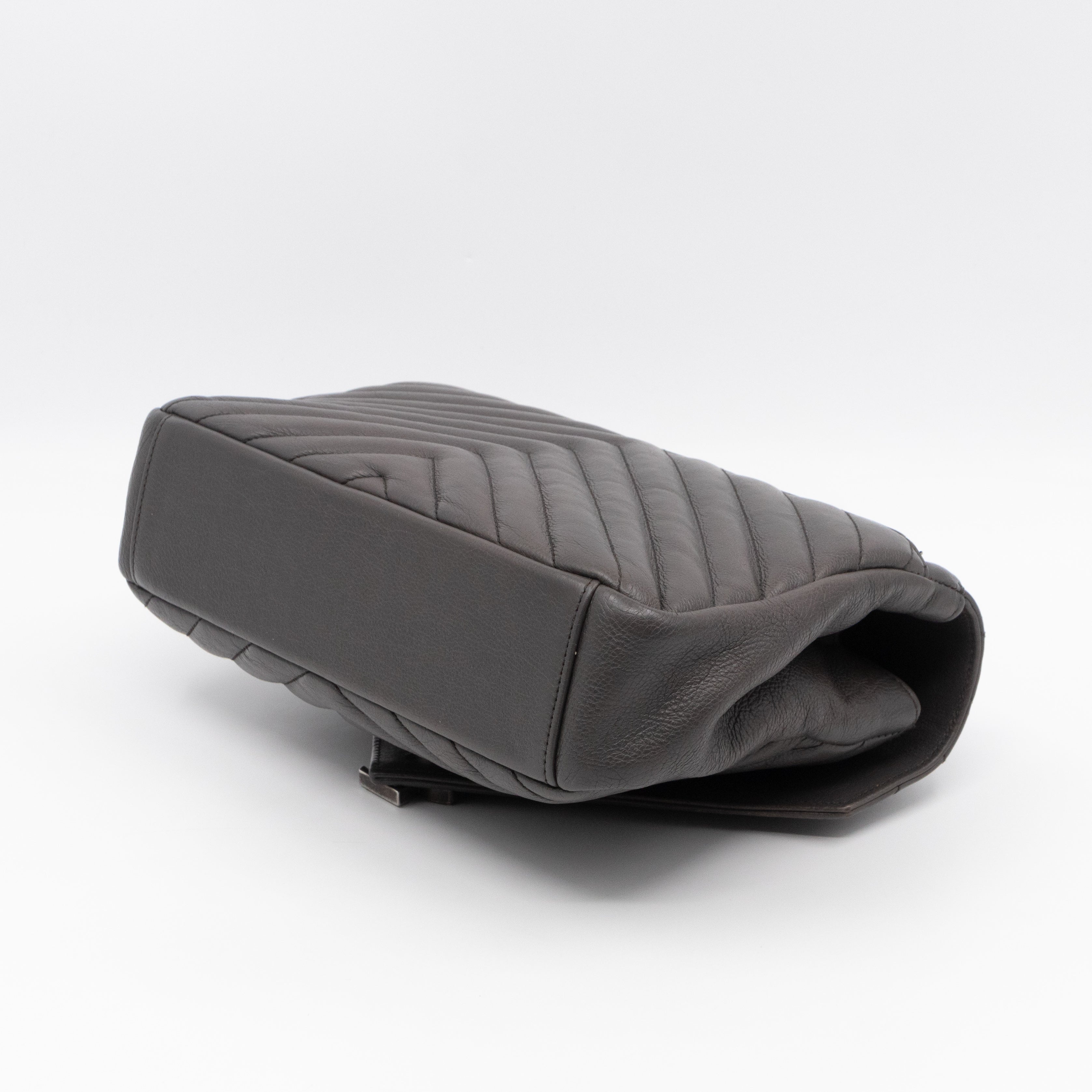 College Medium Chevron Quilted Gray Leather