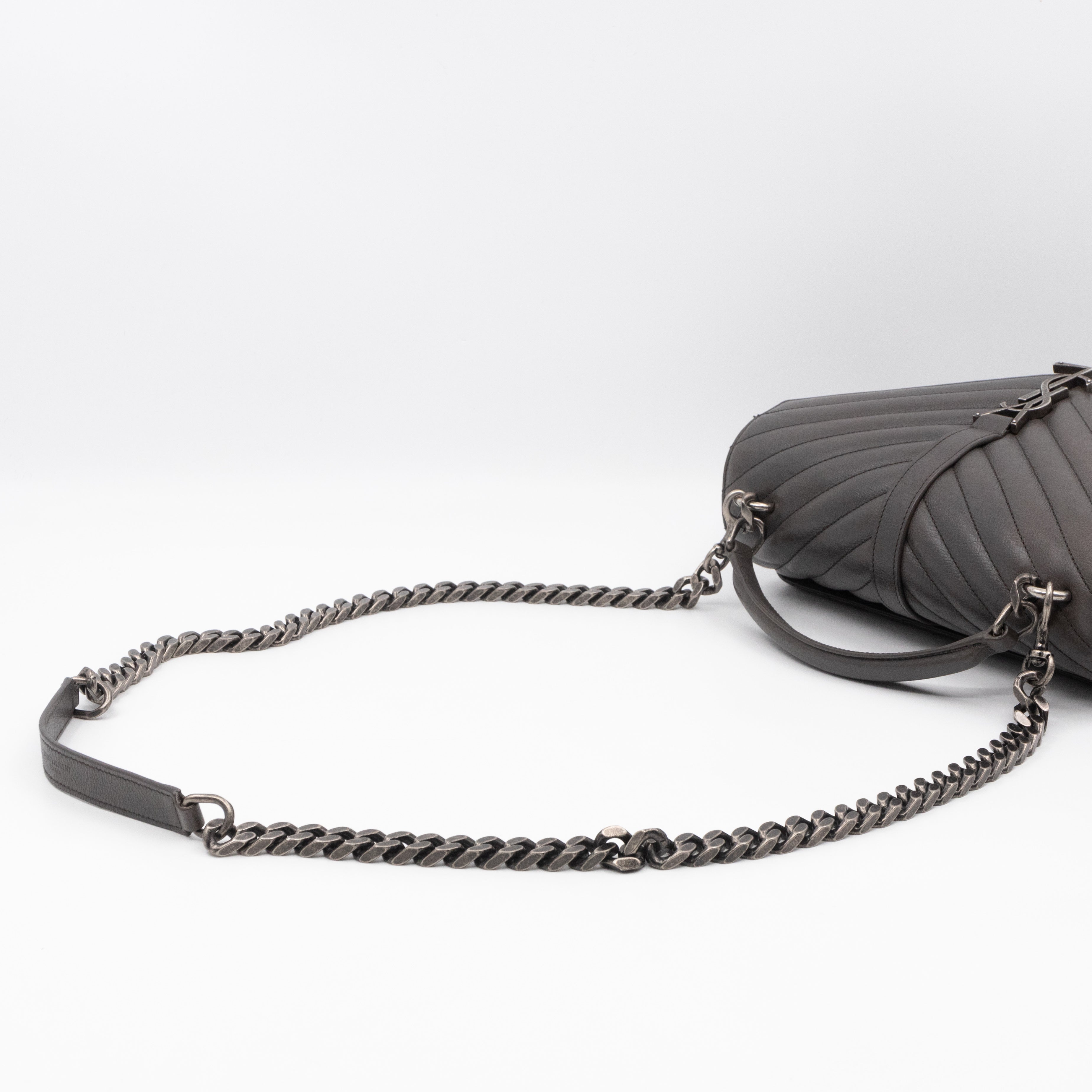 College Medium Chevron Quilted Gray Leather