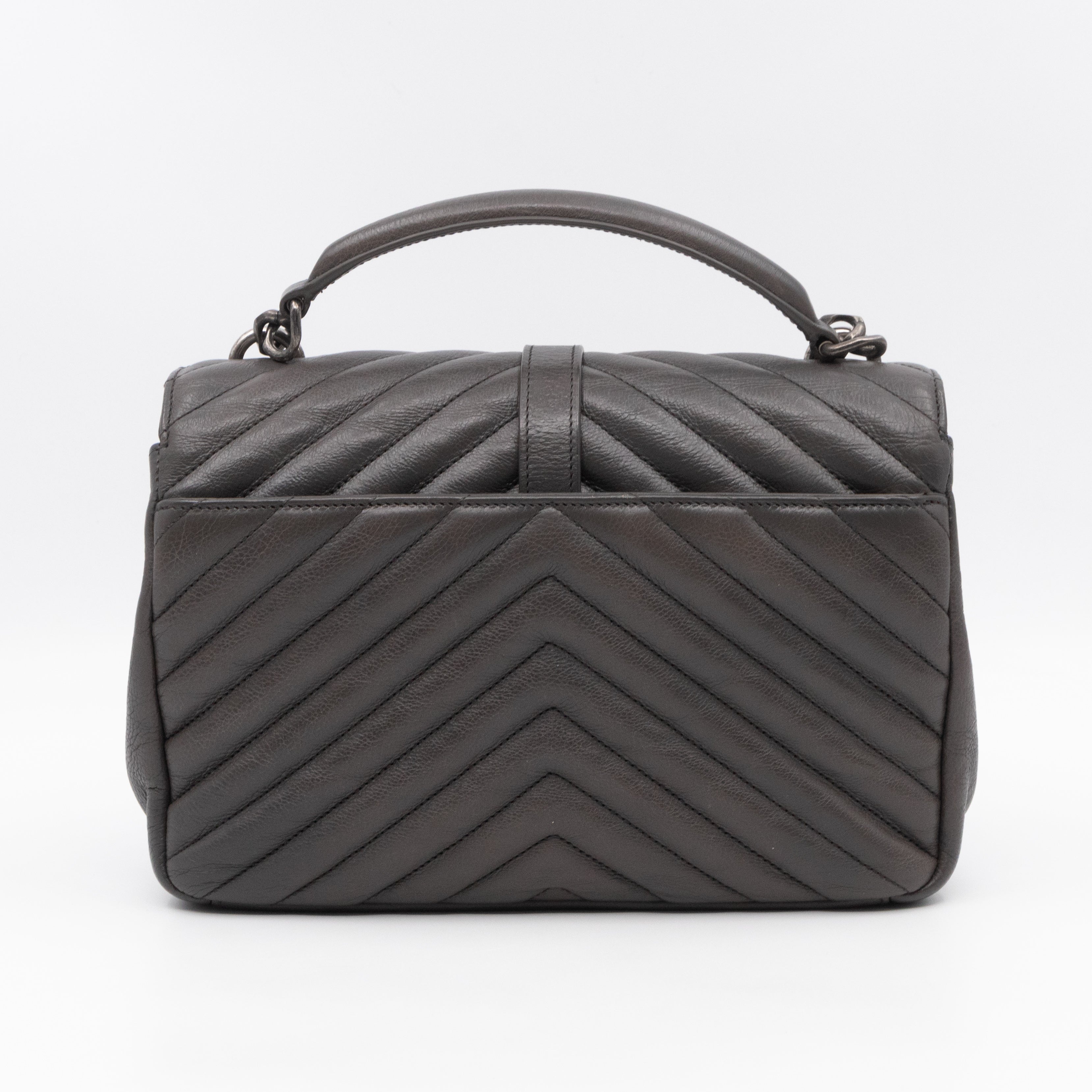 College Medium Chevron Quilted Gray Leather