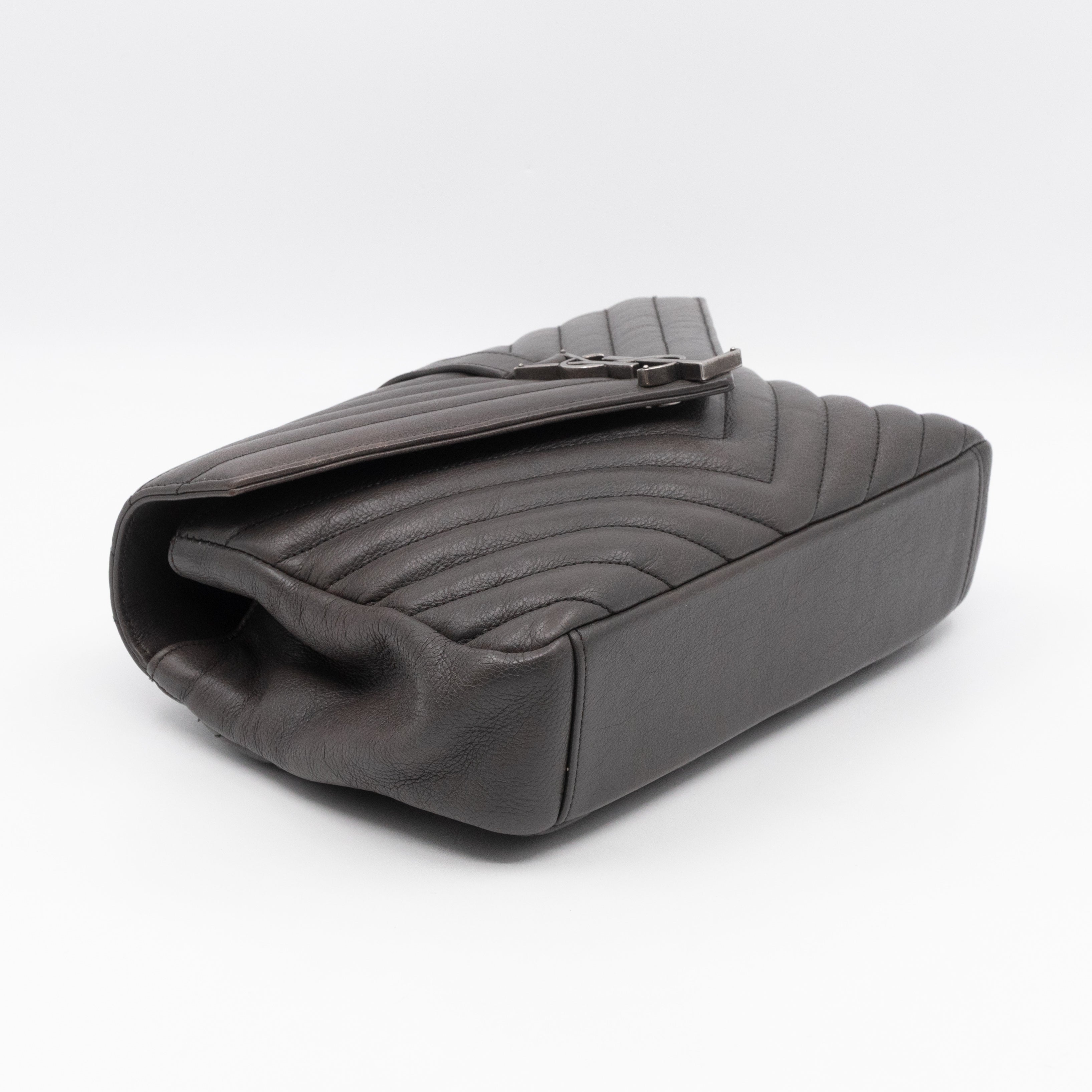 College Medium Chevron Quilted Gray Leather