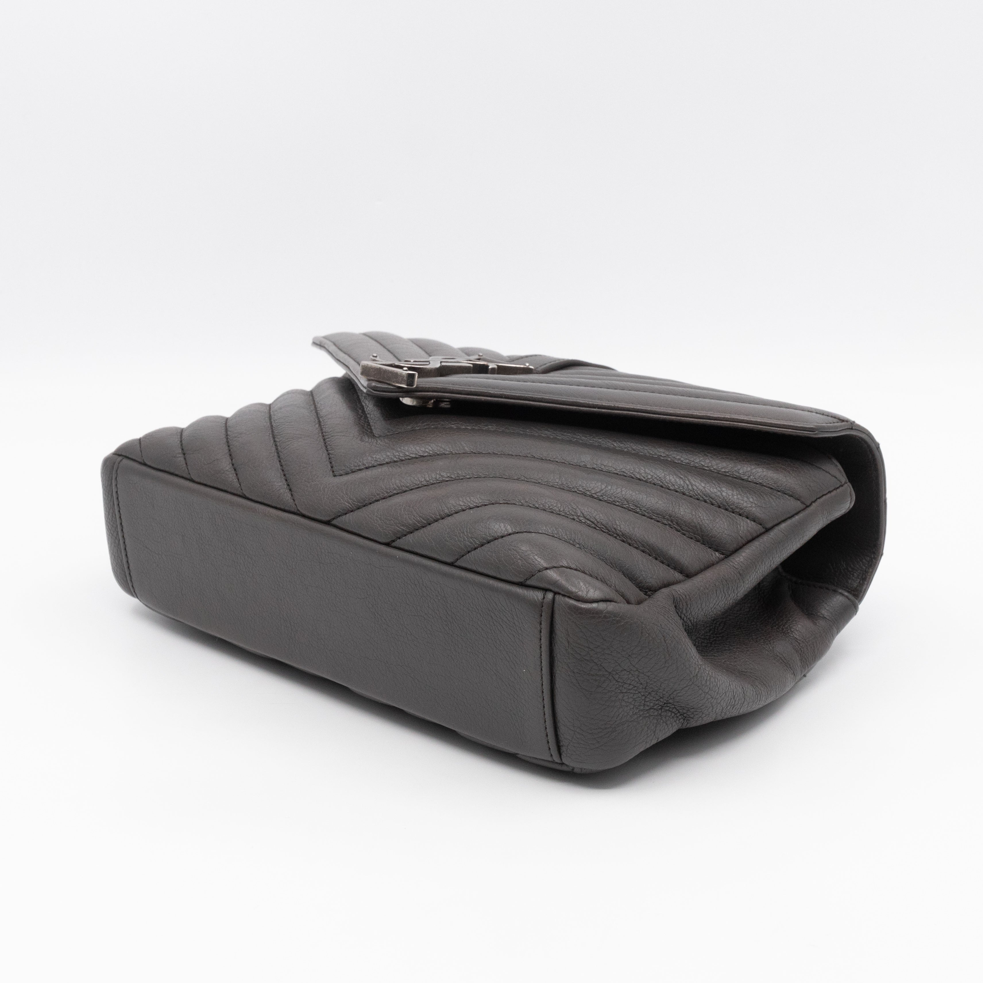 College Medium Chevron Quilted Gray Leather