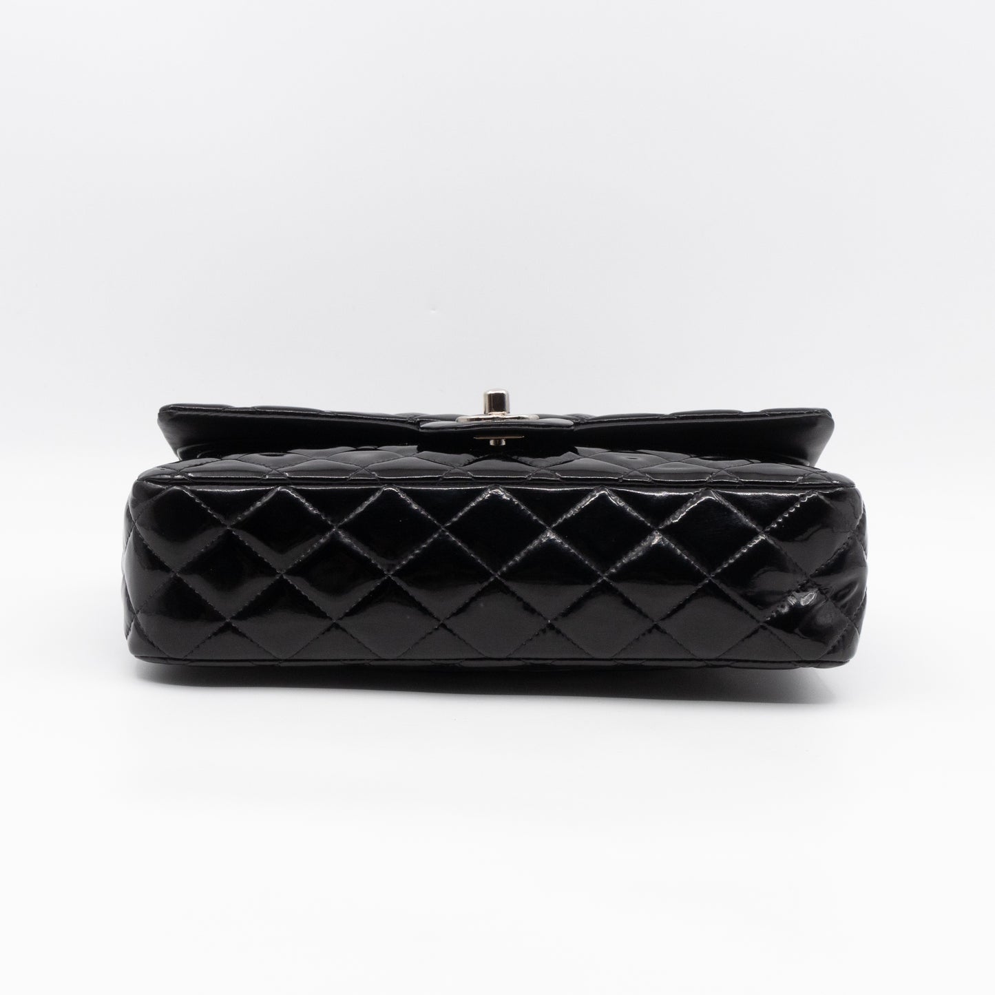 Classic Double Flap Medium Black Patent Leather Silver