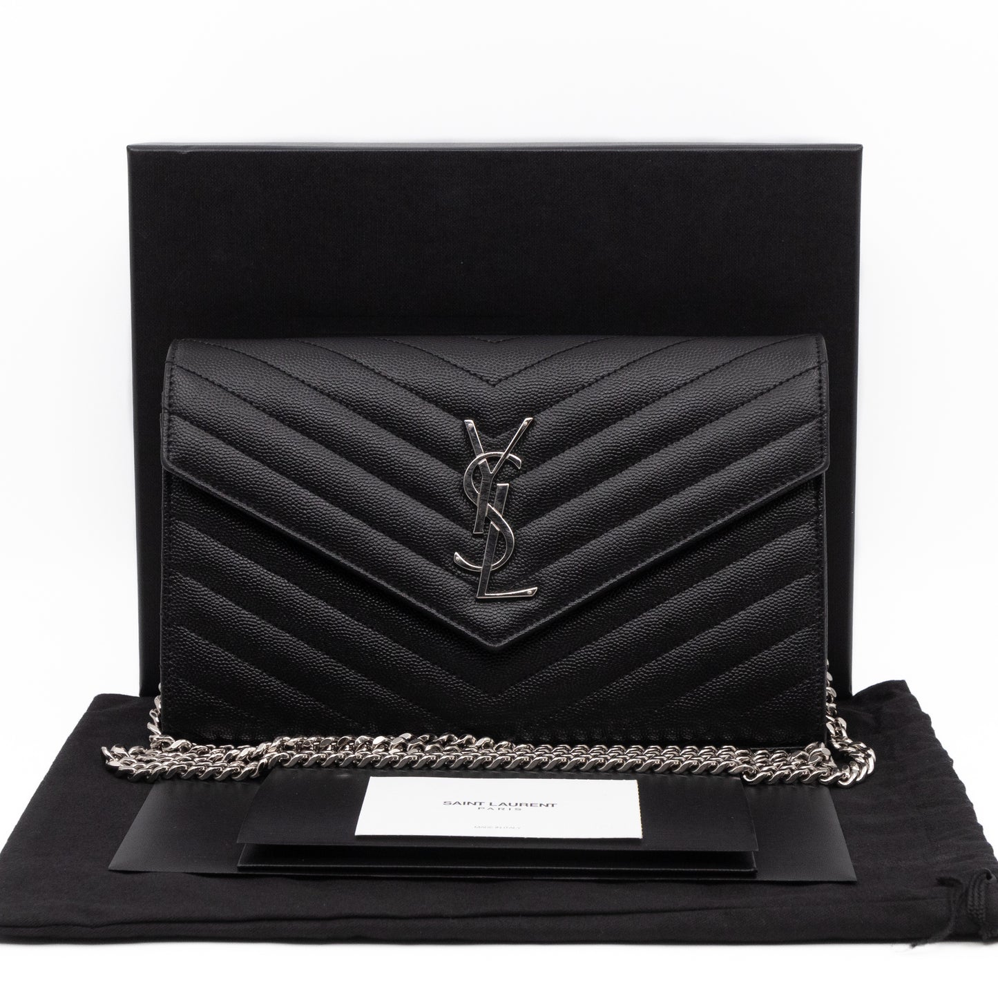 Cassandre Chain Wallet On Chain Black Grained Leather Silver