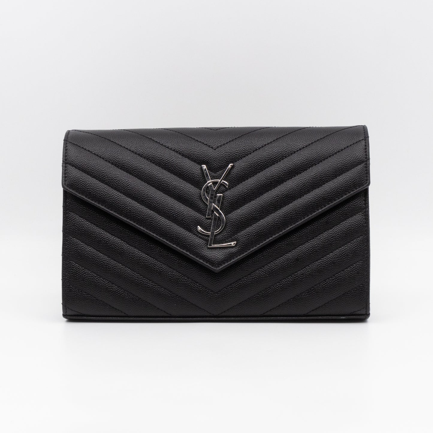 Cassandre Chain Wallet On Chain Black Grained Leather Silver