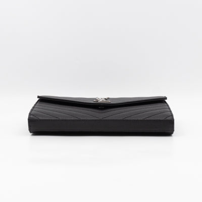 Cassandre Chain Wallet On Chain Black Grained Leather Silver