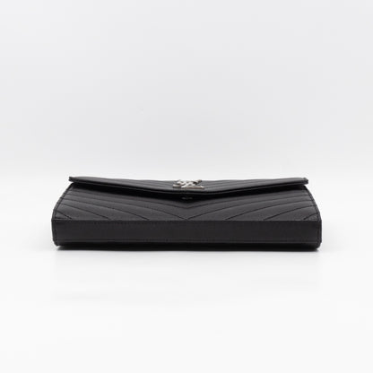 Cassandre Chain Wallet On Chain Black Grained Leather Silver