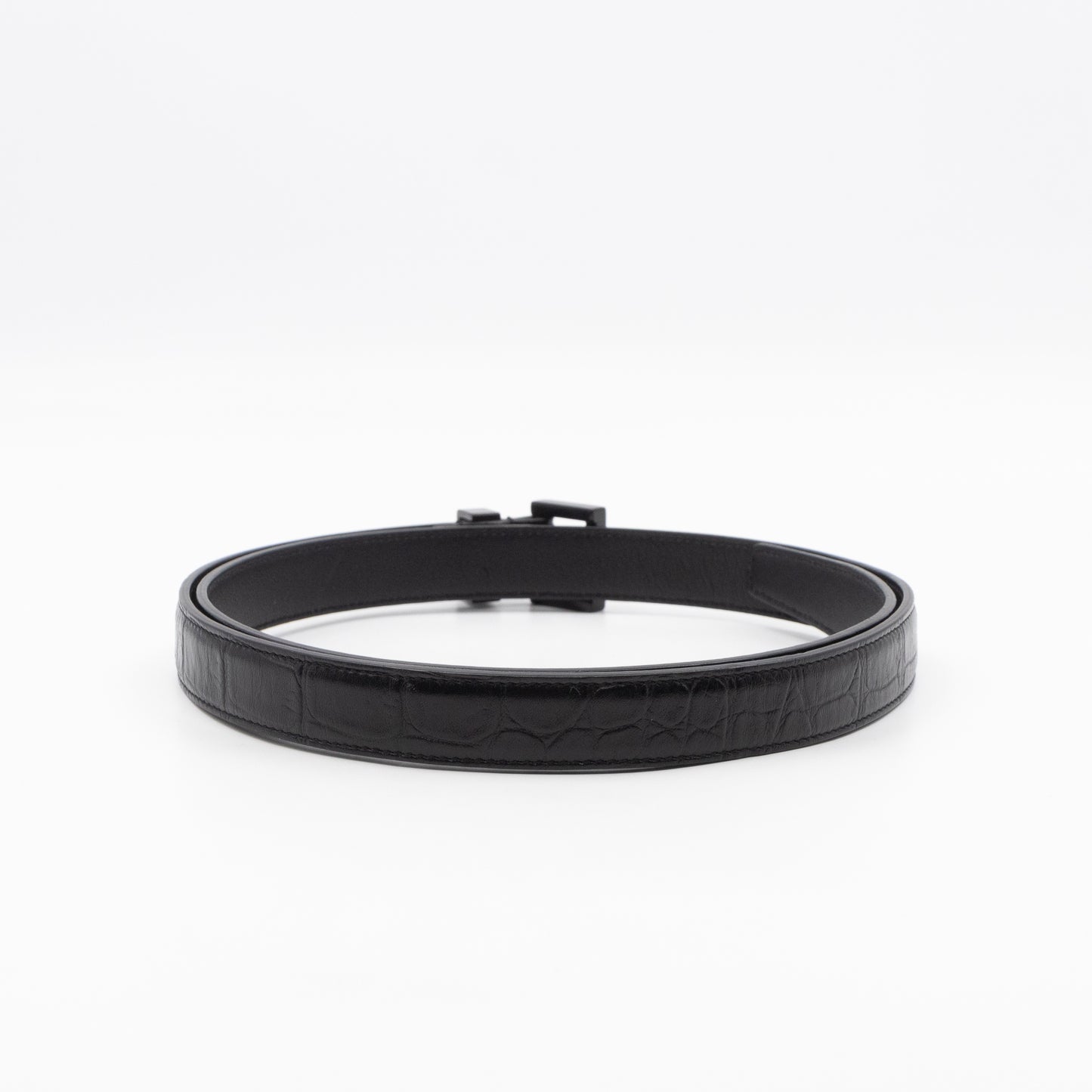 Slim Belt Black Croc Embossed 85/34