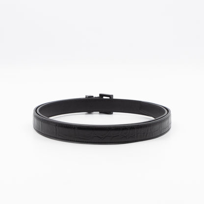 Slim Belt Black Croc Embossed 85/34