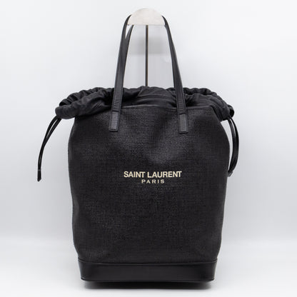 Saint Laurent YSL Teddy Drawstring Bucket Bag Black Raffia