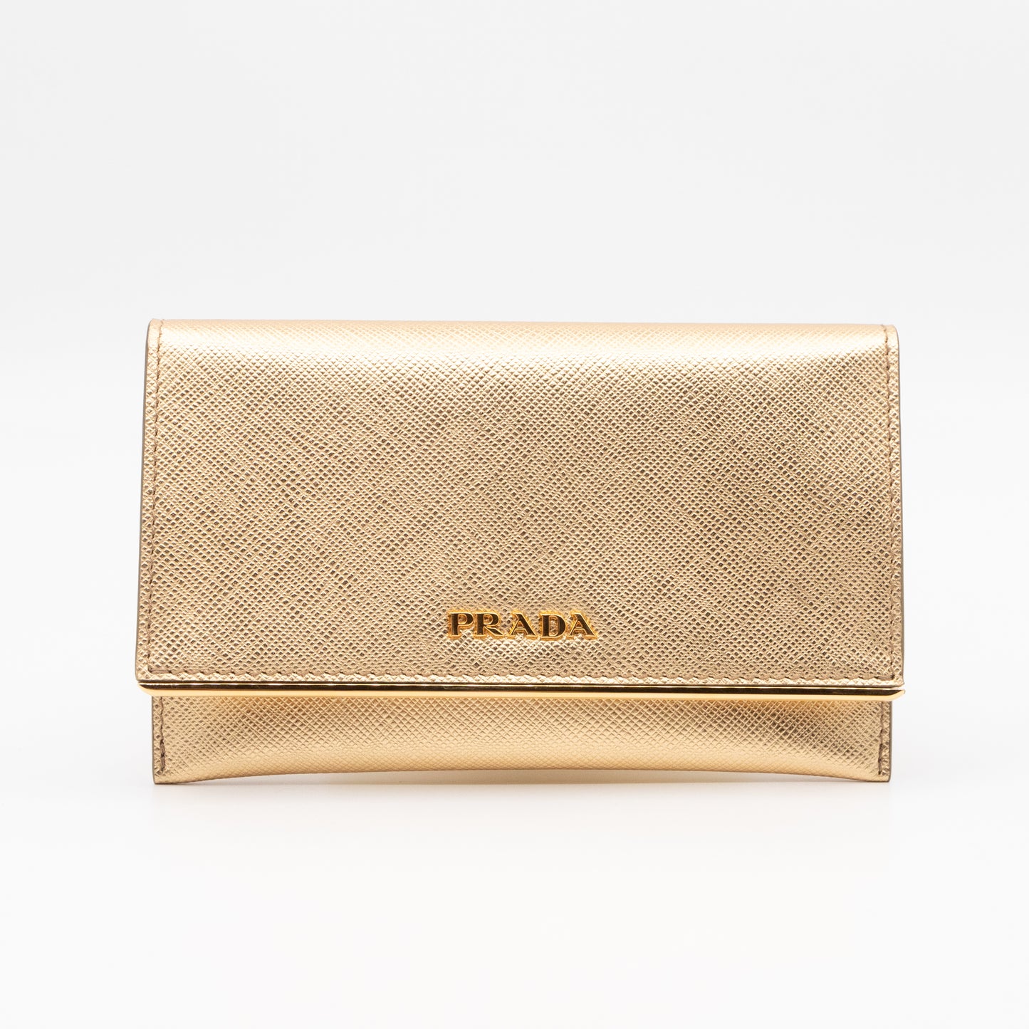 Metal Saffiano Wallet Gold Leather