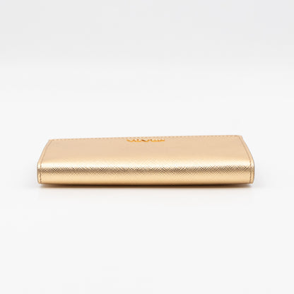 Metal Saffiano Wallet Gold Leather