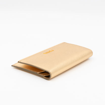 Metal Saffiano Wallet Gold Leather