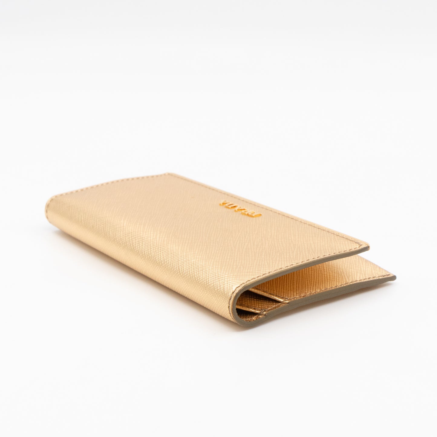 Metal Saffiano Wallet Gold Leather