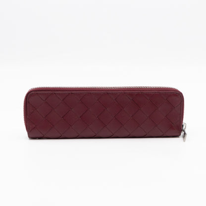 Slim Pencil Case Burgundy Intrecciato Leather