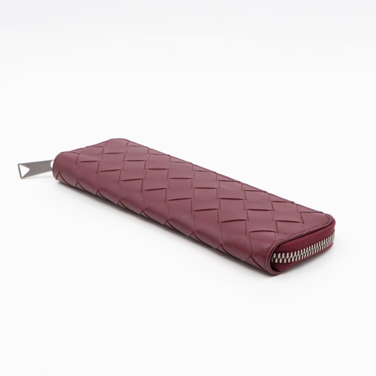 Slim Pencil Case Burgundy Intrecciato Leather