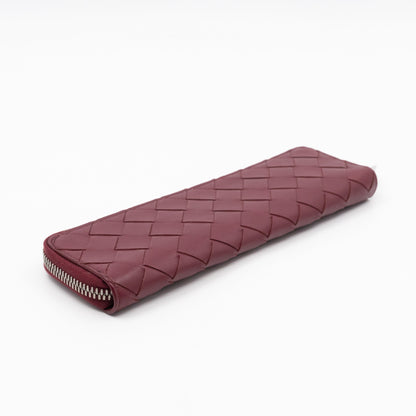 Slim Pencil Case Burgundy Intrecciato Leather