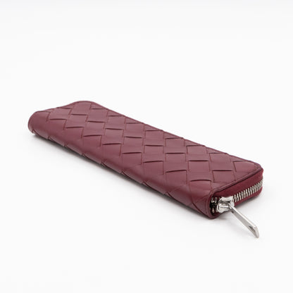 Slim Pencil Case Burgundy Intrecciato Leather