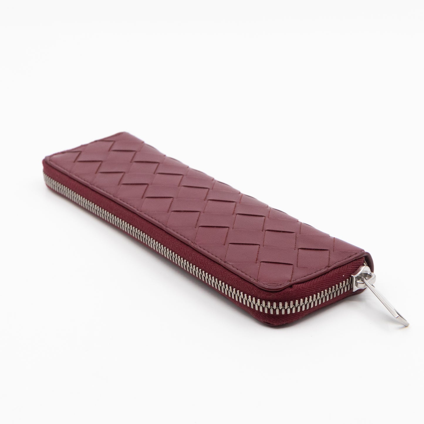 Slim Pencil Case Burgundy Intrecciato Leather