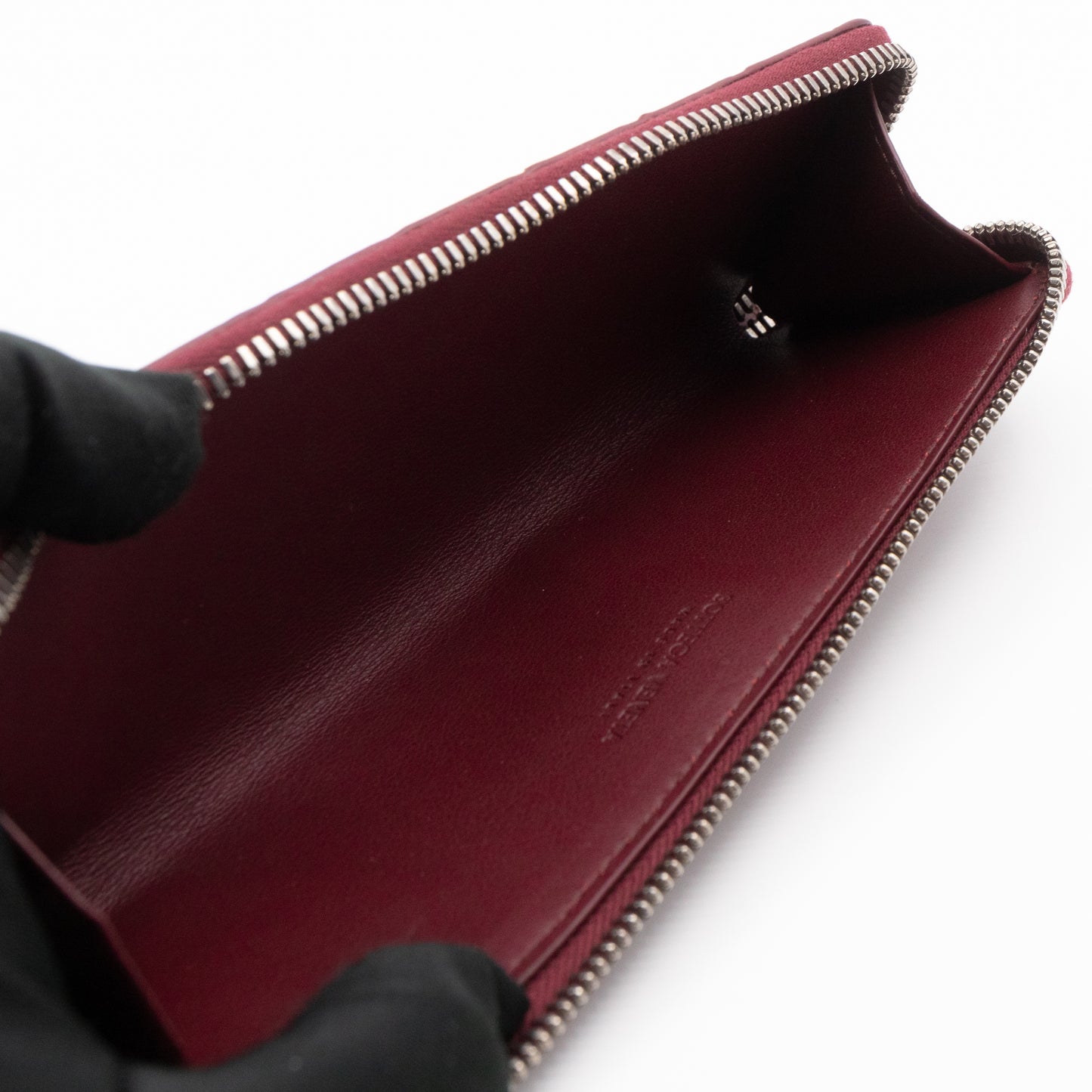 Slim Pencil Case Burgundy Intrecciato Leather