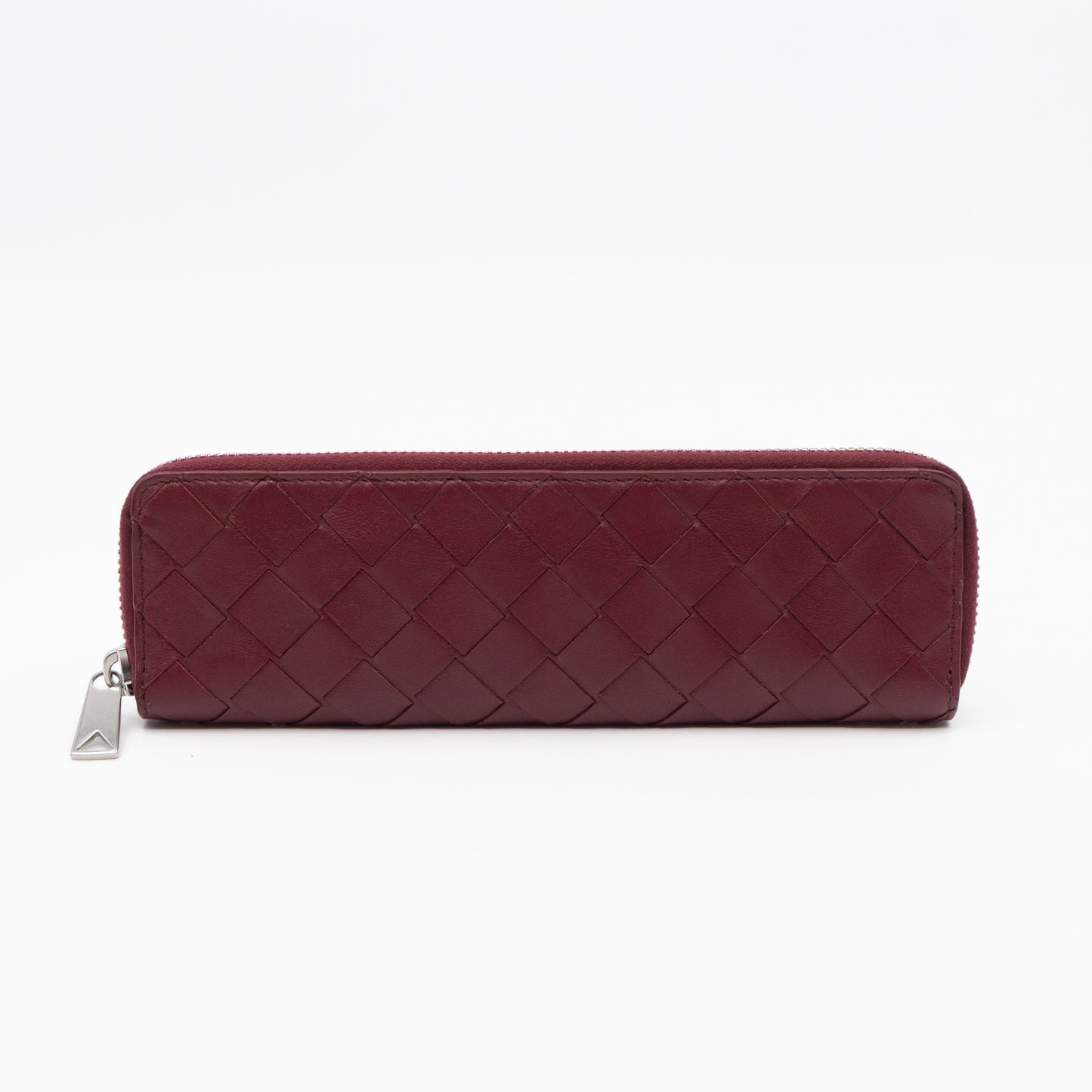 Slim Pencil Case Burgundy Intrecciato Leather