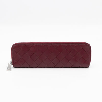 Slim Pencil Case Burgundy Intrecciato Leather