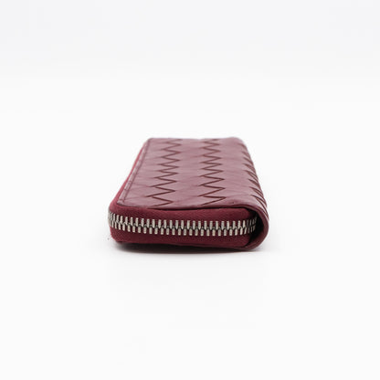 Slim Pencil Case Burgundy Intrecciato Leather