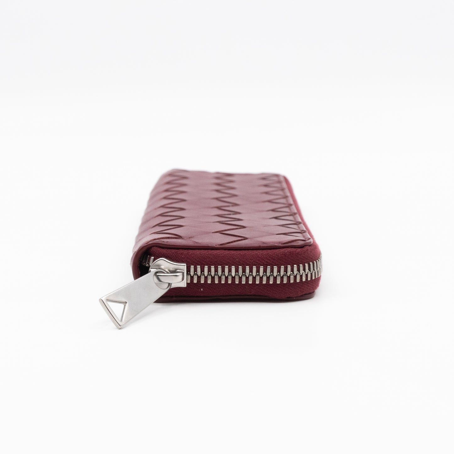 Slim Pencil Case Burgundy Intrecciato Leather