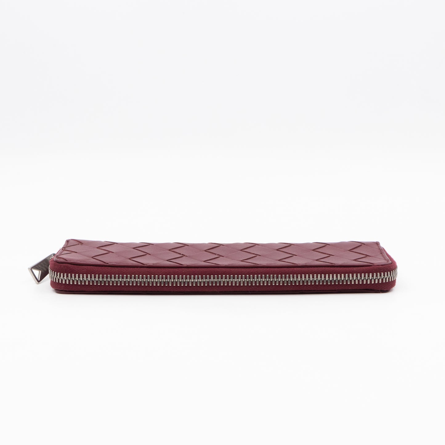 Slim Pencil Case Burgundy Intrecciato Leather