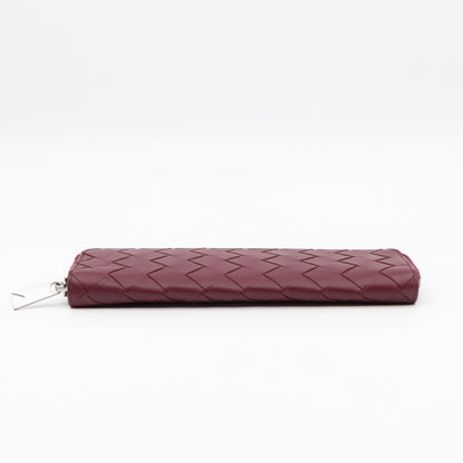 Slim Pencil Case Burgundy Intrecciato Leather