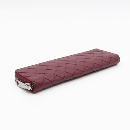 Slim Pencil Case Burgundy Intrecciato Leather