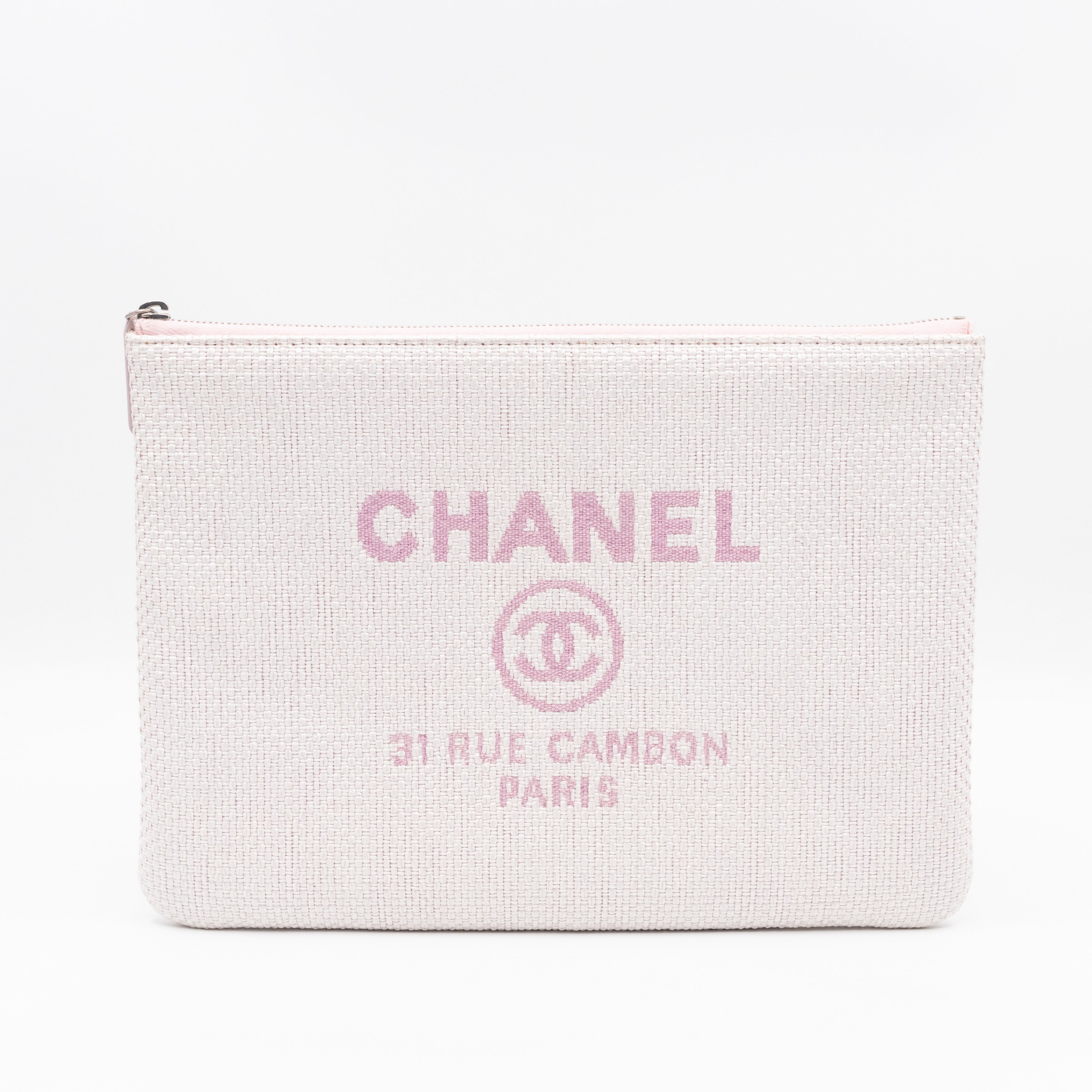 Large Deauville Pouch Light Pink Raffia