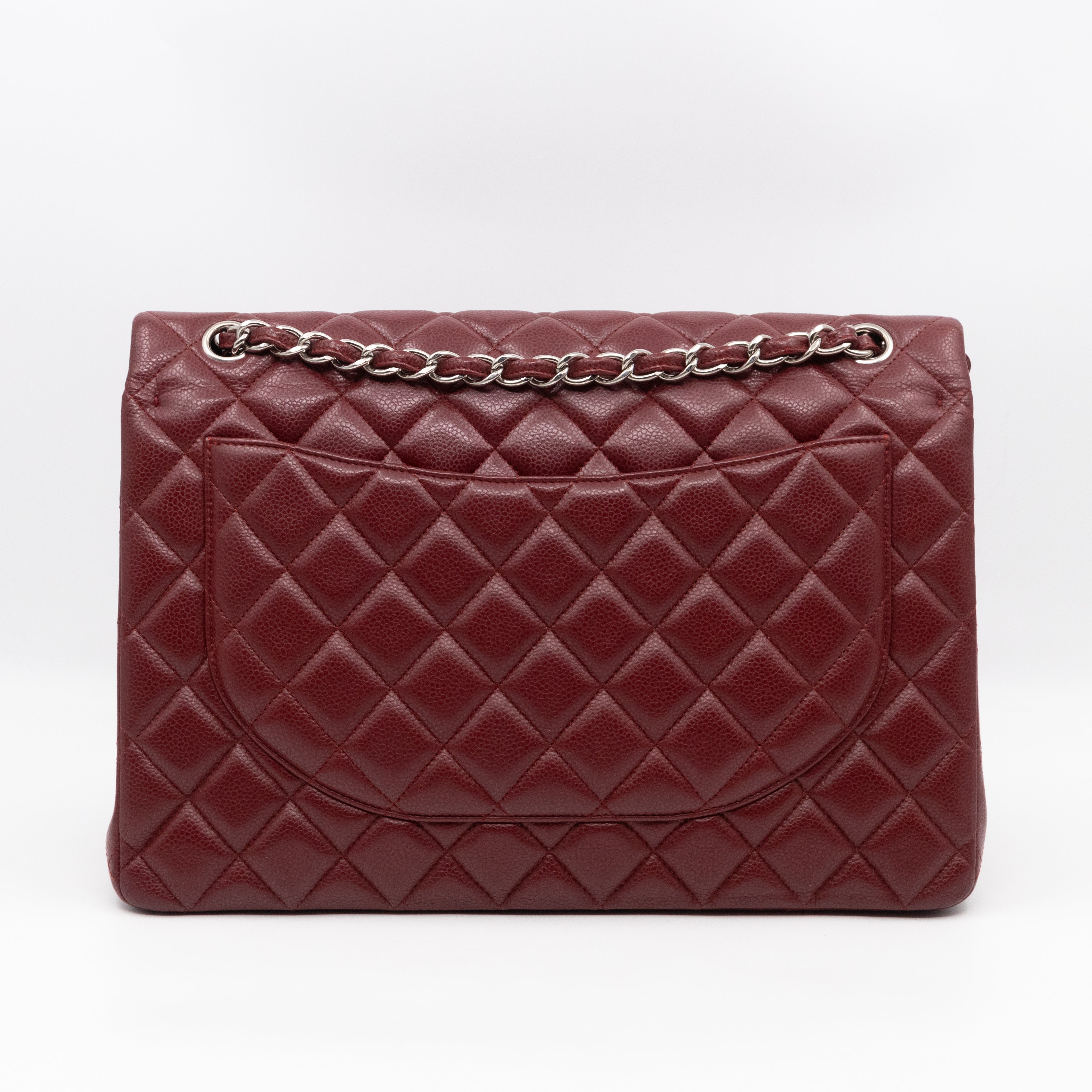 Classic Double Flap Maxi Burgundy Caviar Leather Silver