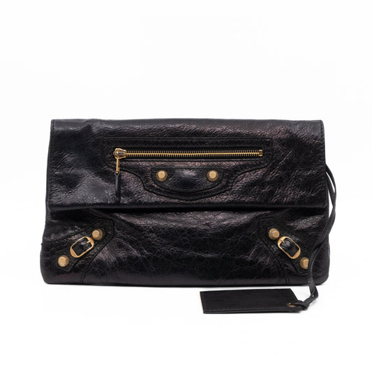 Giant 21 Envelope Clutch Black Leather Gold