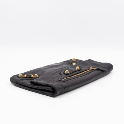 Giant 21 Envelope Clutch Black Leather Gold