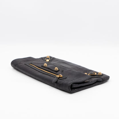 Giant 21 Envelope Clutch Black Leather Gold