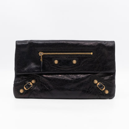 Giant 21 Envelope Clutch Black Leather Gold