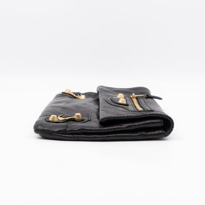 Giant 21 Envelope Clutch Black Leather Gold