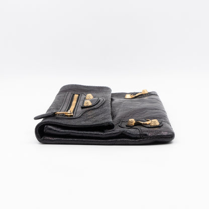 Giant 21 Envelope Clutch Black Leather Gold