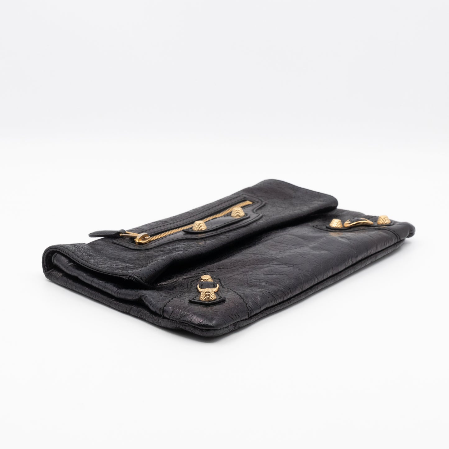 Giant 21 Envelope Clutch Black Leather Gold