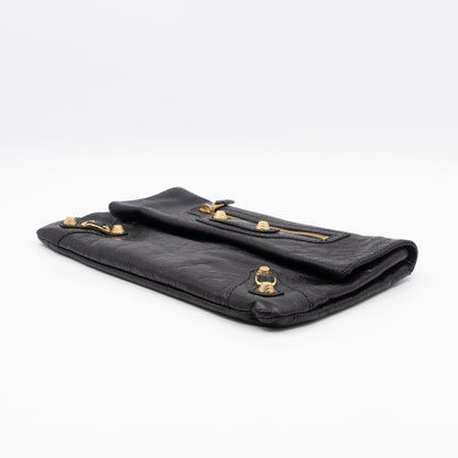 Giant 21 Envelope Clutch Black Leather Gold