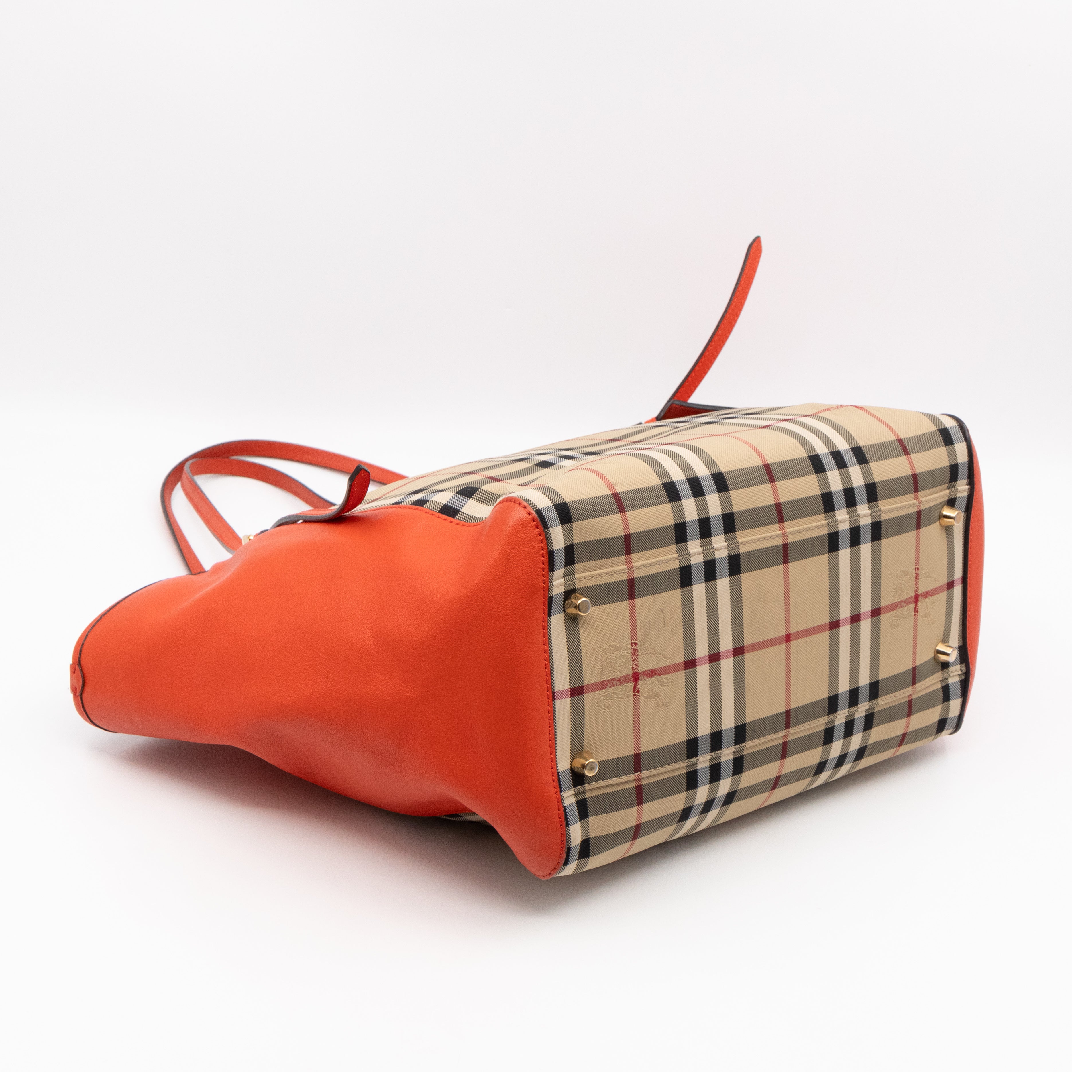 Small Canterbury Tote Haymarket Check Orange Leather