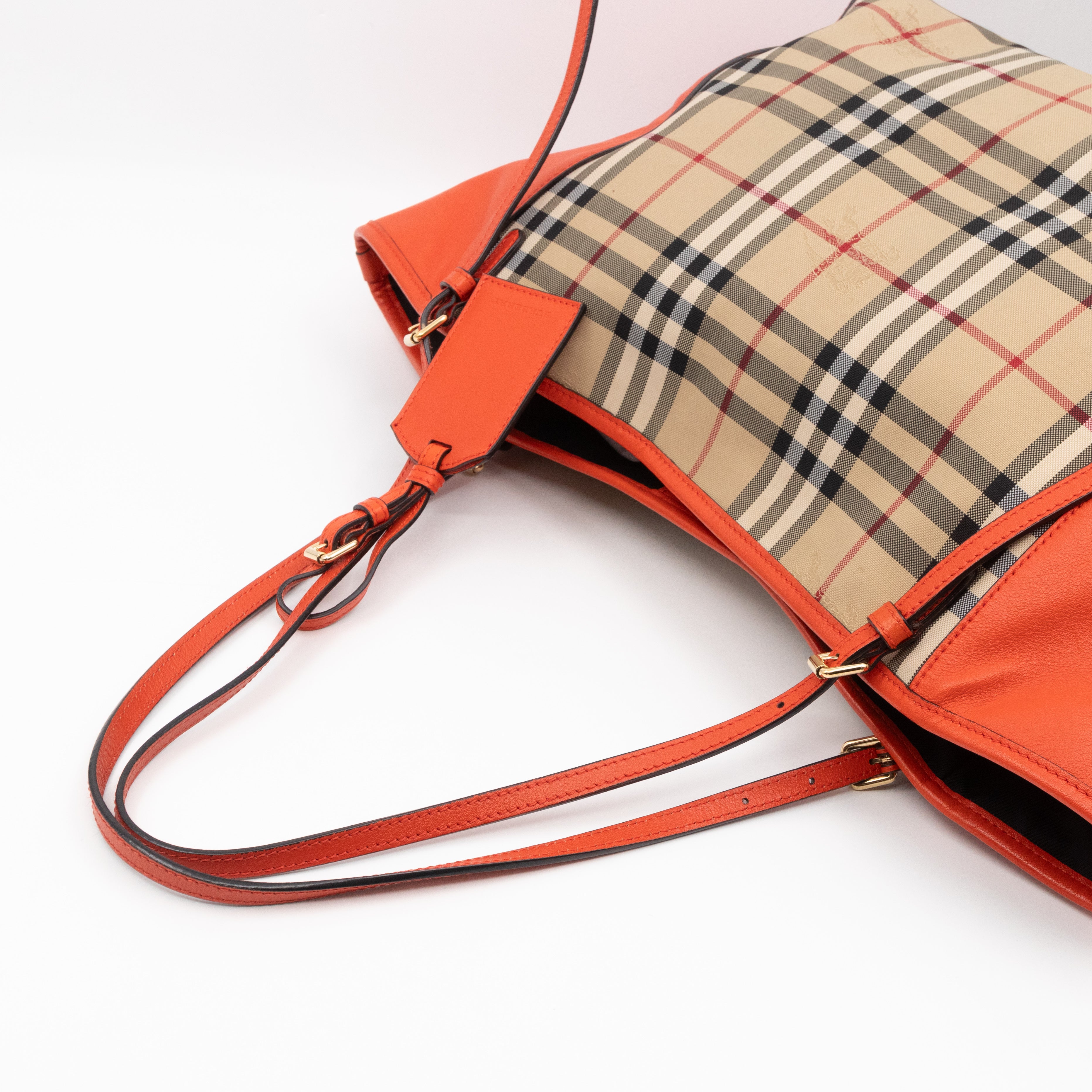 Small Canterbury Tote Haymarket Check Orange Leather