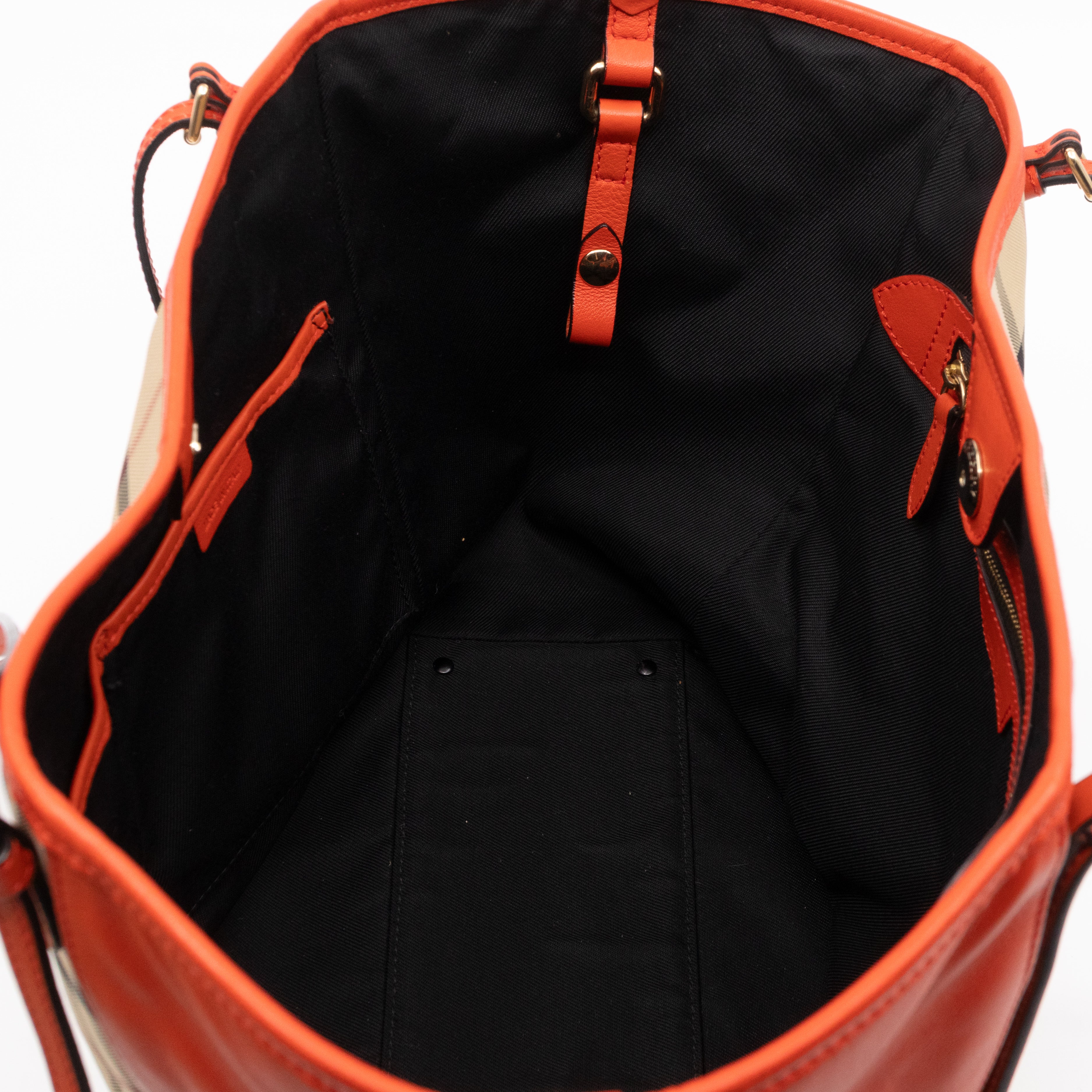 Small Canterbury Tote Haymarket Check Orange Leather