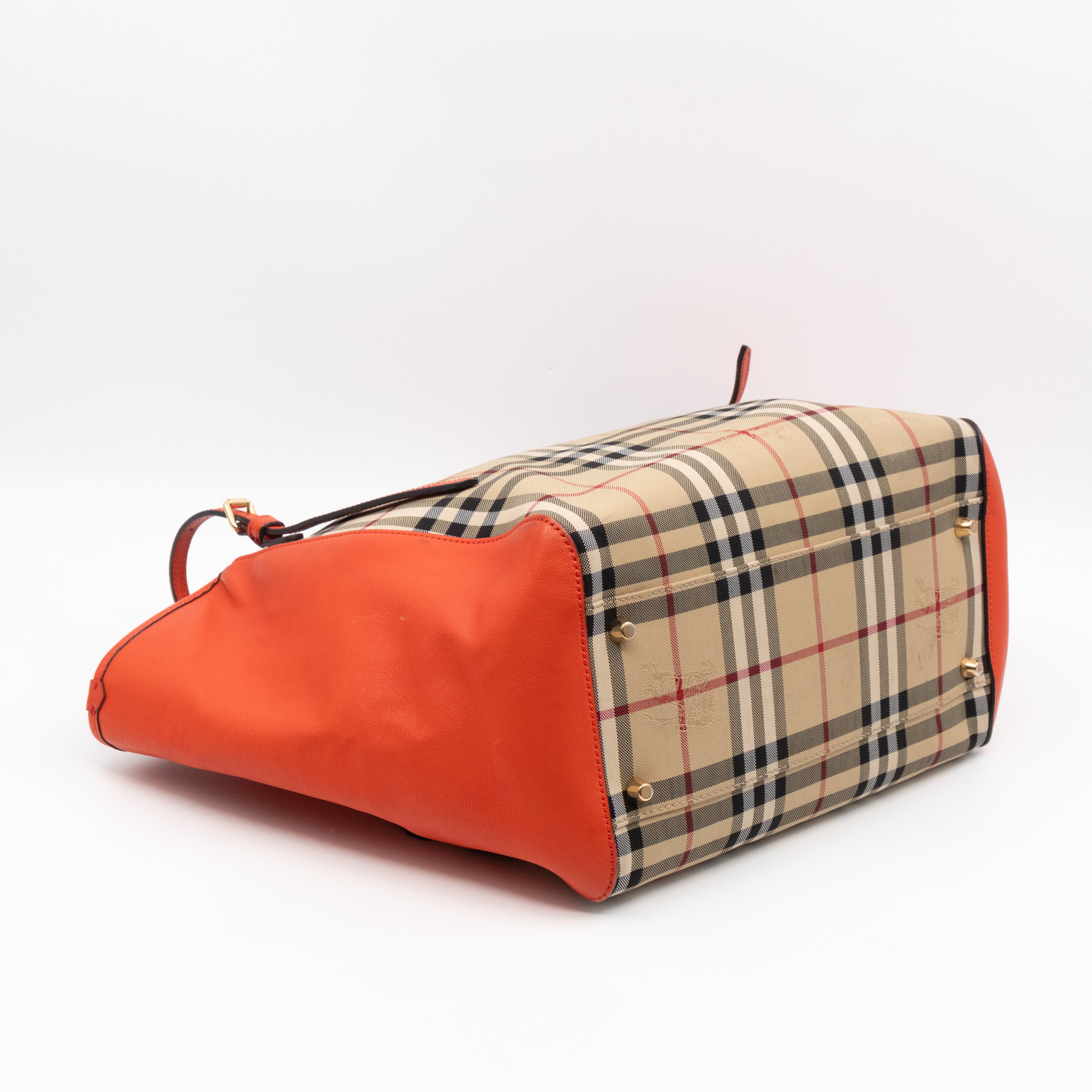 Small Canterbury Tote Haymarket Check Orange Leather