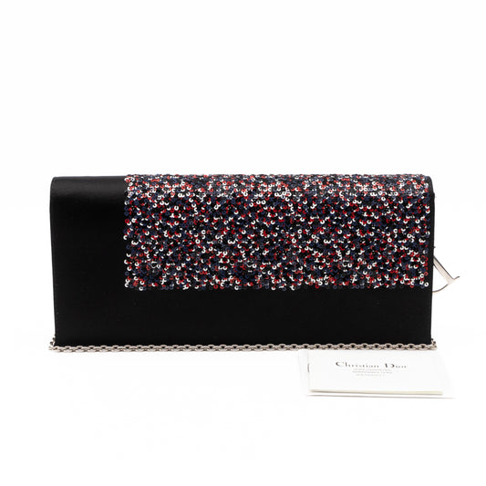 Lady Dior Chain Clutch Black Satin & Sequins