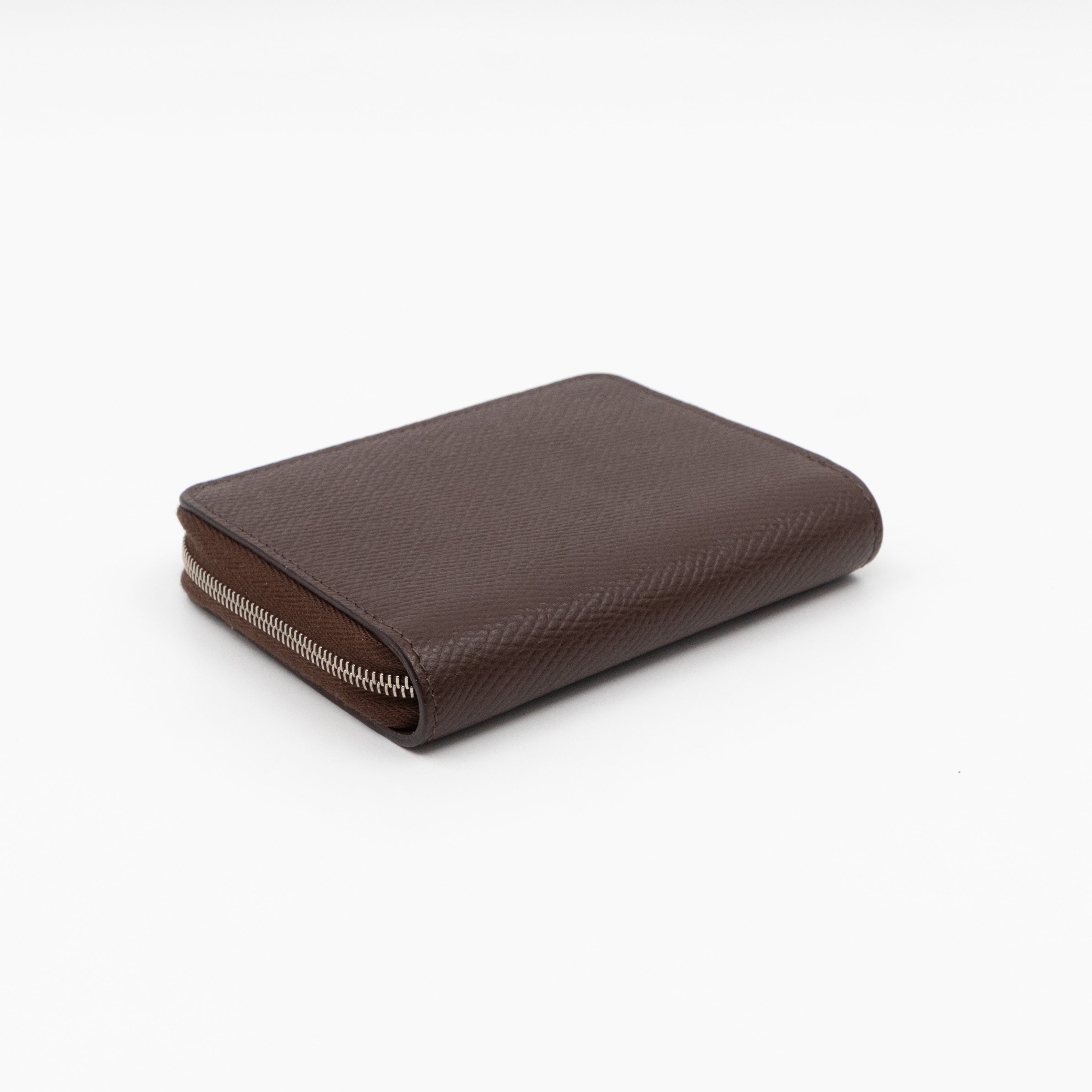 Zip Around Coin Purse Brown Calfskin Leather